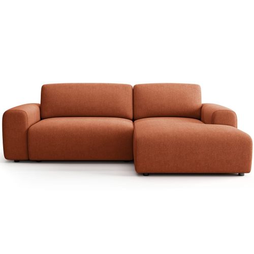 Canapé D'angle Réversible Convertible 5 Places Avec Coffre En Tissu Chenille Terracotta - Luno