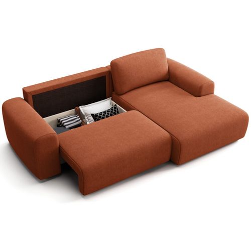Canapé D'angle Réversible Convertible 5 Places Avec Coffre En Tissu Chenille Terracotta - Luno
