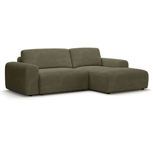 Canapé D'angle Réversible Convertible 5 Places Avec Coffre En Velours Côtelé Vert Kaki - Luno
