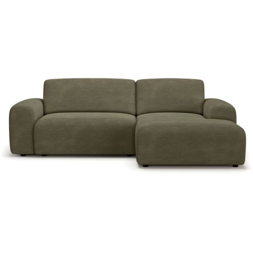 Canapé D'angle Réversible Convertible 5 Places Avec Coffre En Velours Côtelé Vert Kaki - Luno