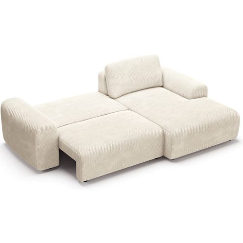 Canapé D'angle Réversible Convertible 5 Places Avec Coffre En Velours Côtelé Beige - Luno