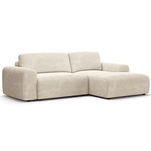 Canapé D'angle Réversible Convertible 5 Places Avec Coffre En Velours Côtelé Beige - Luno