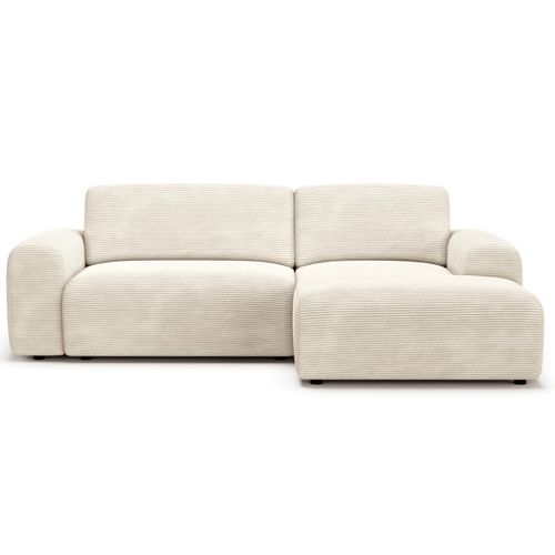 Canapé D'angle Réversible Convertible 5 Places Avec Coffre En Velours Côtelé Beige - Luno