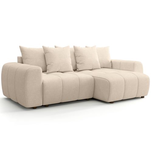 Canapé D'angle Convertible Réversible 4 Places Avec Coffre En Tissu Chenille Beige - Rivoli