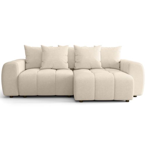 Canapé D'angle Convertible Réversible 4 Places Avec Coffre En Tissu Chenille Beige - Rivoli