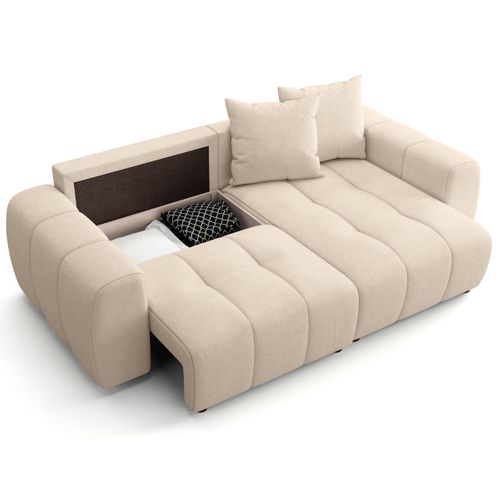 Canapé D'angle Convertible Réversible 4 Places Avec Coffre En Tissu Chenille Beige - Rivoli