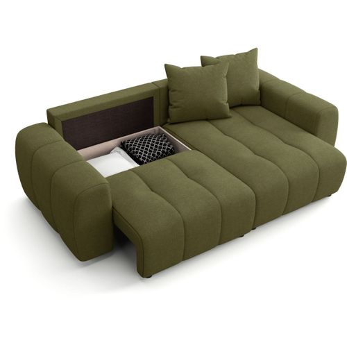 Canapé D'angle Convertible Réversible 4 Places Avec Coffre En Tissu Chenille Vert Olive - Rivoli