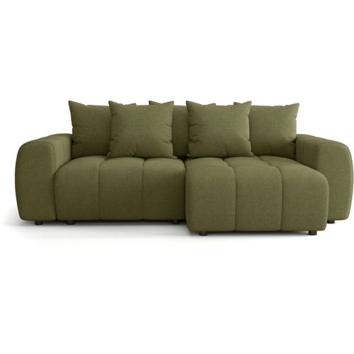 Canapé D'angle Convertible Réversible 4 Places Avec Coffre En Tissu Chenille Vert Olive - Rivoli