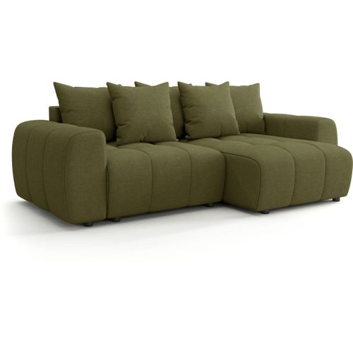 Canapé D'angle Convertible Réversible 4 Places Avec Coffre En Tissu Chenille Vert Olive - Rivoli