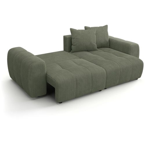 Canapé D'angle Convertible Réversible 4 Places Avec Coffre En Velours Côtelé Vert Kaki - Rivoli