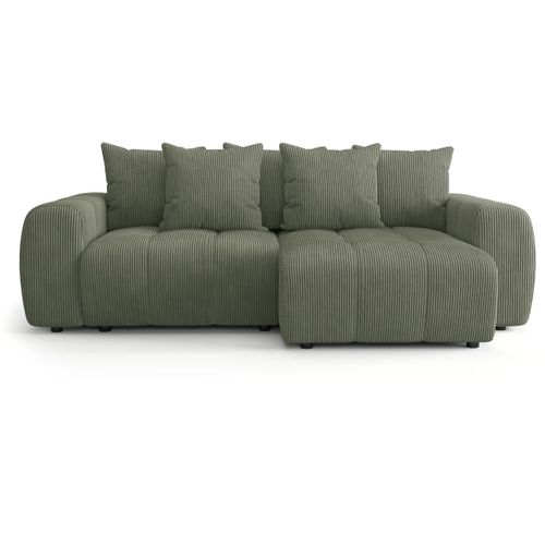 Canapé D'angle Convertible Réversible 4 Places Avec Coffre En Velours Côtelé Vert Kaki - Rivoli