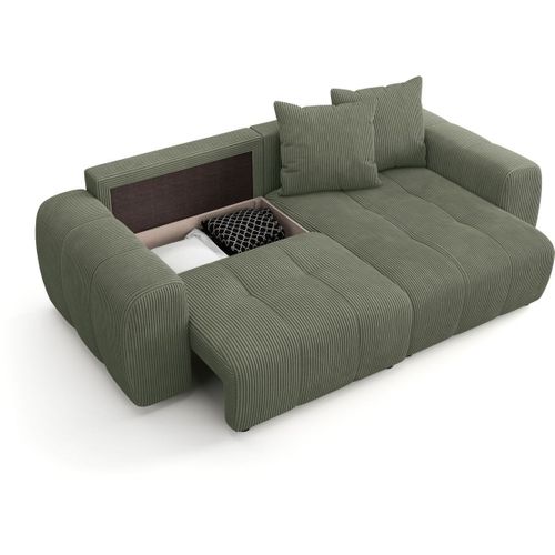 Canapé D'angle Convertible Réversible 4 Places Avec Coffre En Velours Côtelé Vert Kaki - Rivoli