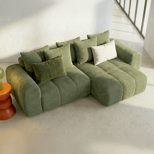 Canapé D'angle Convertible Réversible 4 Places Avec Coffre En Velours Côtelé Vert Kaki - Rivoli