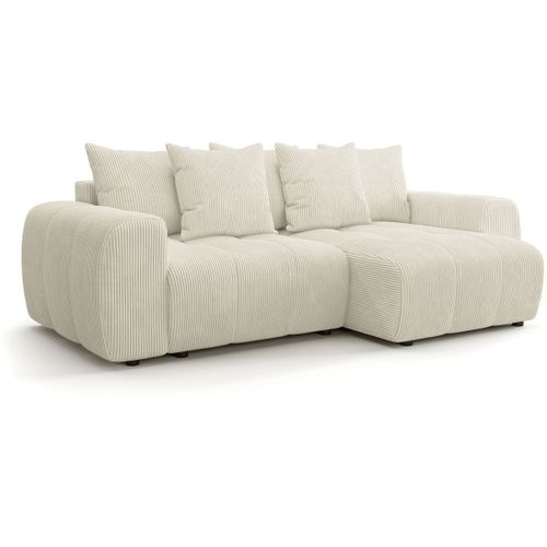 Canapé D'angle Convertible Réversible 4 Places Avec Coffre En Velours Côtelé Beige - Rivoli