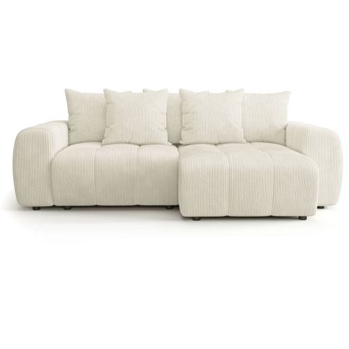 Canapé D'angle Convertible Réversible 4 Places Avec Coffre En Velours Côtelé Beige - Rivoli