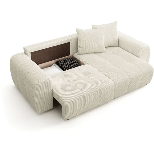 Canapé D'angle Convertible Réversible 4 Places Avec Coffre En Velours Côtelé Beige - Rivoli