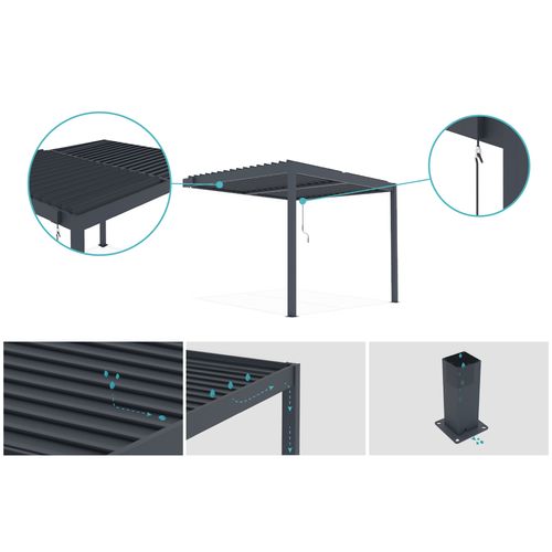 Pergola Bioclimatique Adossée 3x2,5m Piana Aluminium Gris Anthracite - Lames Orientables