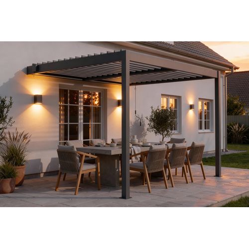 Pergola Bioclimatique Adossée 3x2,5m Piana Aluminium Gris Anthracite - Lames Orientables