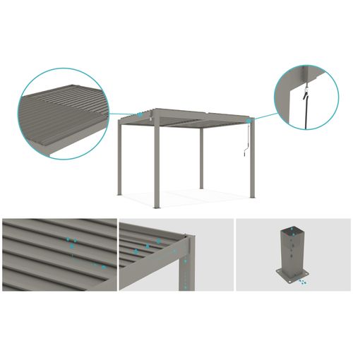 Pergola Bioclimatique Autoportée 3x2,5m Piana Aluminium Taupe - Lames Orientables