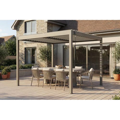 Pergola Bioclimatique Autoportée 3x2,5m Piana Aluminium Taupe - Lames Orientables