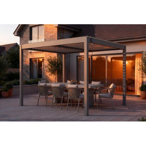 Pergola Bioclimatique Autoportée 3x2,5m Piana Aluminium Taupe - Lames Orientables