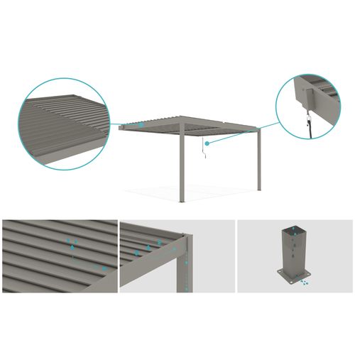 Pergola Bioclimatique Adossée 4x3m Piana Aluminium Taupe - Lames Orientables