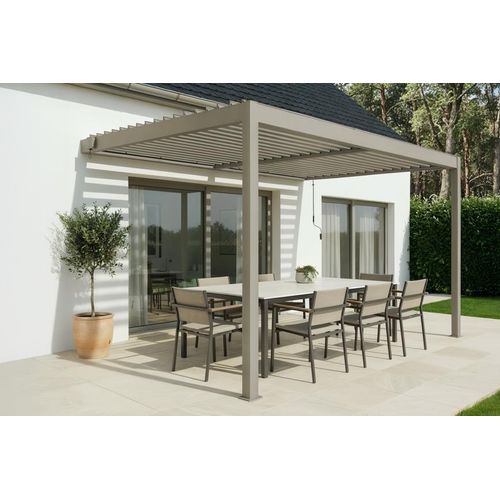 Pergola Bioclimatique Adossée 4x3m Piana Aluminium Taupe - Lames Orientables