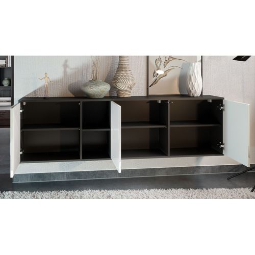 Meuble Suspendu Noir Mat Et Gris Acier 182 X 53 X 35 Cm Lxhxp