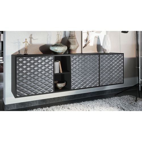 Meuble Suspendu Noir Mat Et Gris Acier 182 X 53 X 35 Cm Lxhxp