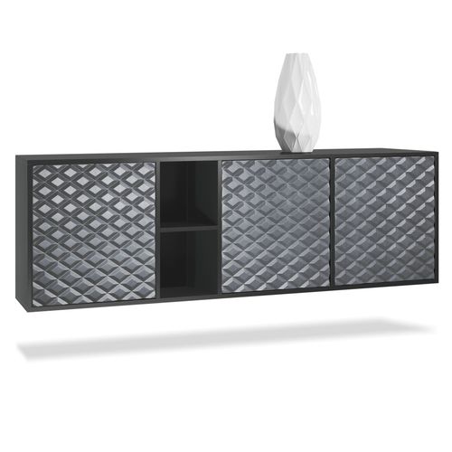 Meuble Suspendu Noir Mat Et Gris Acier 182 X 53 X 35 Cm Lxhxp