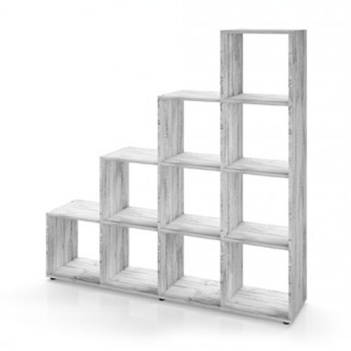 Étagère Escalier 10 Cases Aspect Béton 142,5 X 140 X 29 Cm (lxhxp)