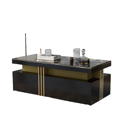 Table Basse Rectangulaire Moderne Avec Plateau Et 2 Tiroirs En Bois