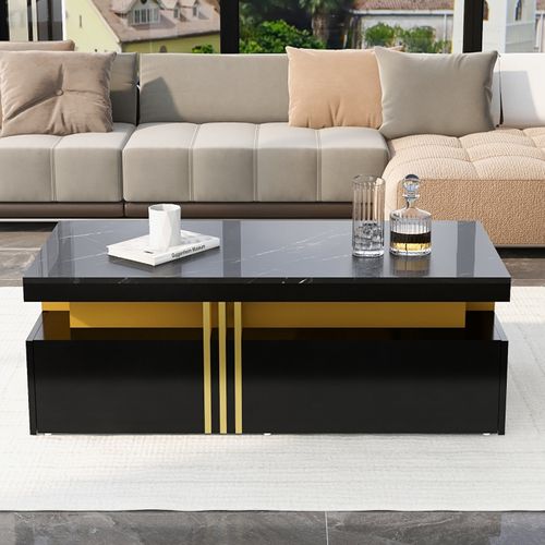 Table Basse Rectangulaire Moderne Avec Plateau Et 2 Tiroirs En Bois