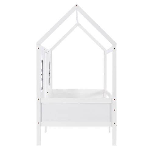 Lit Cabane Pour Enfant 200x90 Avec 2 Fenêtres, Cadre En Bois Massif De Pin, Blanc