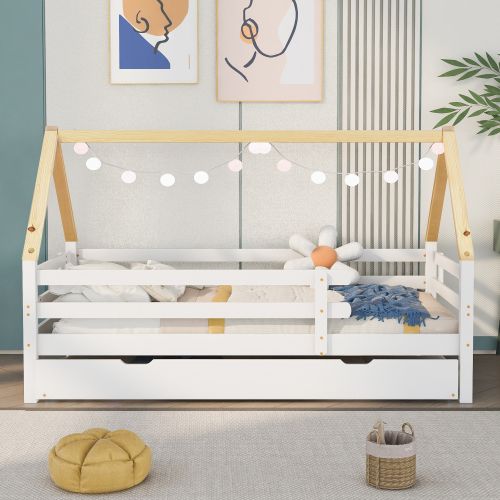 Lit Cabane Pour Enfant 200x90, Double Lit Coulissant Avec Roulettes En Bas, Bois Massif, Blanc