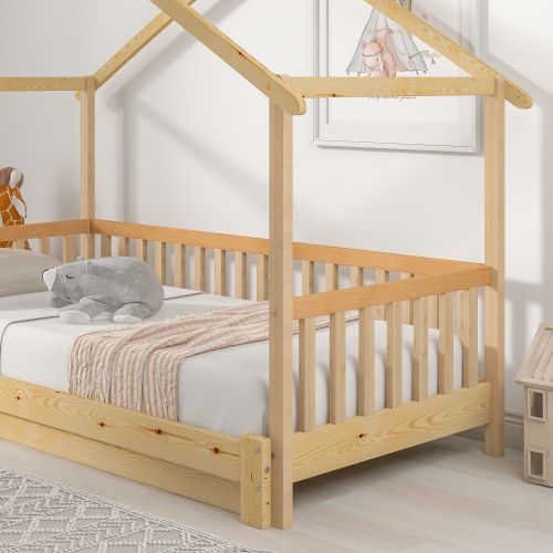 Lit Cabane Enfant Extensible 90x200, Lit Simple Et Double, En Bois Massif, Naturel