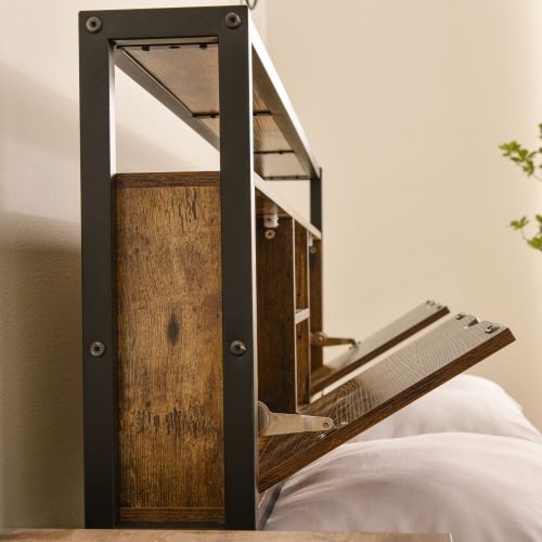 Lit Double En Métal 140 X 200 Avec Tête De Lit Rangement Et Sommier à Lattes, Vintage