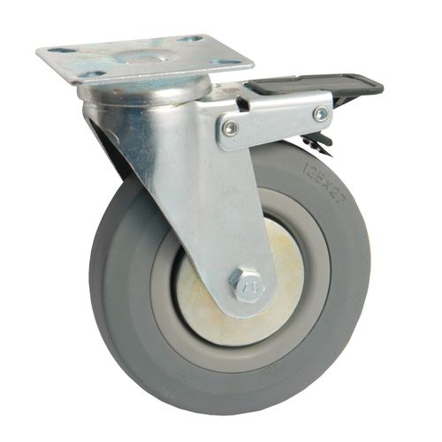 Roulette 50mm Caoutchouc Gris Platine Pivotante à Frein - Avl - 557950h