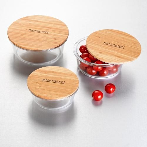 Set De 3 Boîtes Rondes En Verre Bambou - 400ml/620ml/950ml