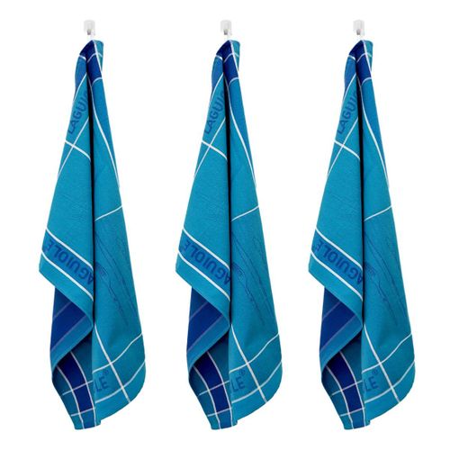 Lot De 3 Torchons Jacquard 50x70cm Bleu -  "tartan"