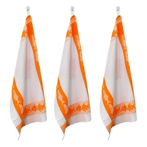 Lot De 3 Torchons Nid D'abeilles 50x70cm Orange -  "carré"