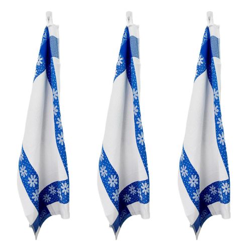 Lot De 3 Torchons Nid D'abeilles 50x70cm Bleu -  "carré"