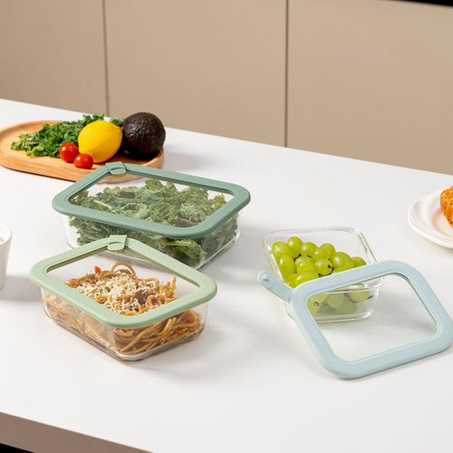 Lot De 3 Boîtes En Verre Rectangulaires Avec Couvercle 640/1050/1520ml