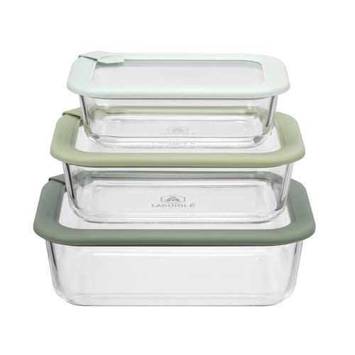 Lot De 3 Boîtes En Verre Rectangulaires Avec Couvercle 640/1050/1520ml