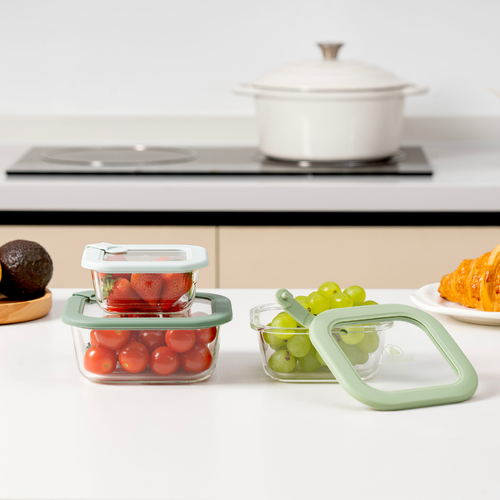 Lot De 3 Boîtes En Verre Carrées Avec Couvercle 320/520/800ml