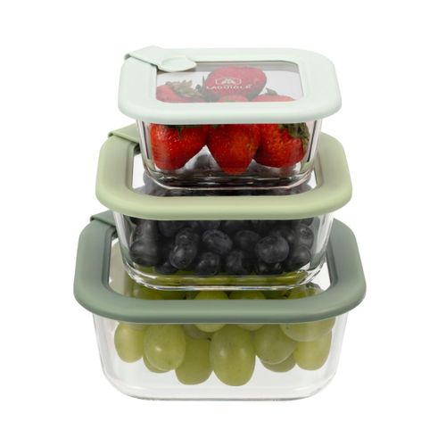 Lot De 3 Boîtes En Verre Carrées Avec Couvercle 320/520/800ml