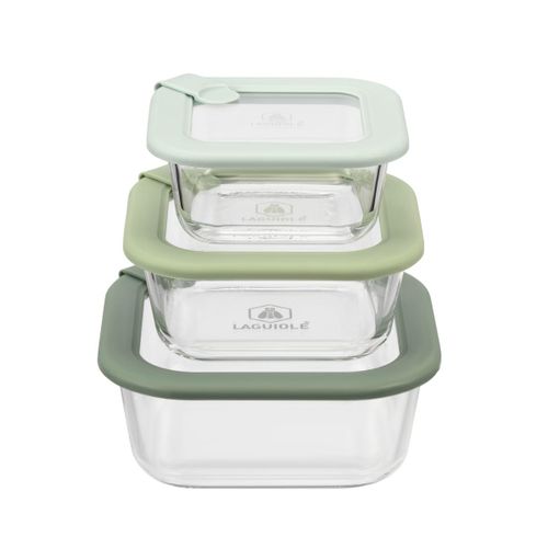 Lot De 3 Boîtes En Verre Carrées Avec Couvercle 320/520/800ml