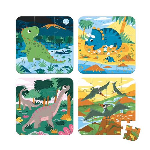 4 Puzzles Dinosaures Évolutifs Version Made In France De 6 à 16 Pièces