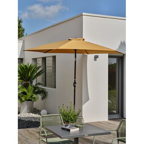 Parasol Marbella à Manivelle En Aluminium Gris Anthracite Et Polyester Moutarde - Marbella
