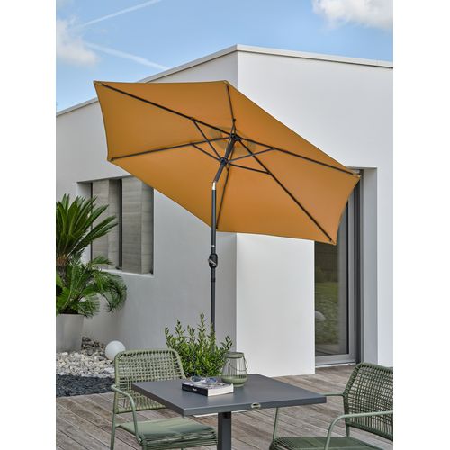 Parasol Marbella à Manivelle En Aluminium Gris Anthracite Et Polyester Moutarde - Marbella